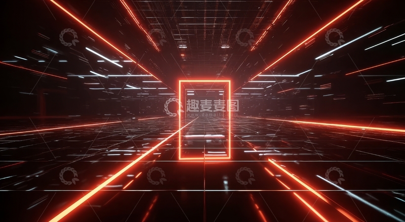 高清大图下载【趣麦麦图】未来科技走廊，橙色光线贯穿