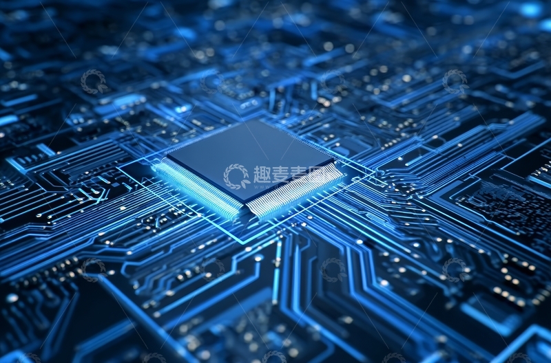 高清大图下载【趣麦麦图】蓝色电路板上的微处理器