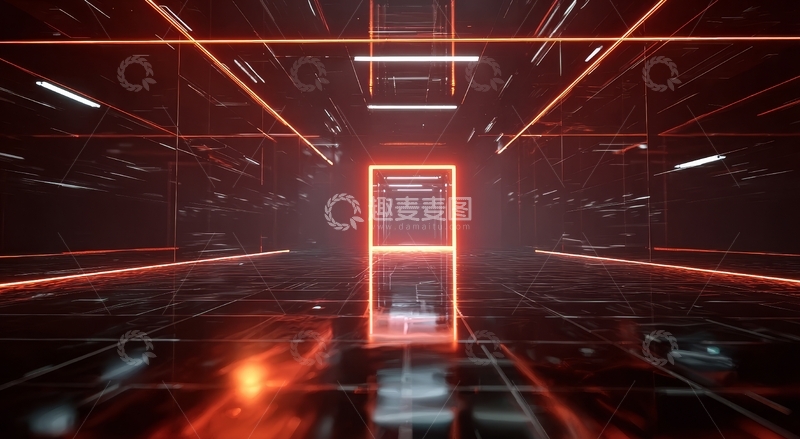 高清大图下载【趣麦麦图】未来科技走廊，橙色光线交织