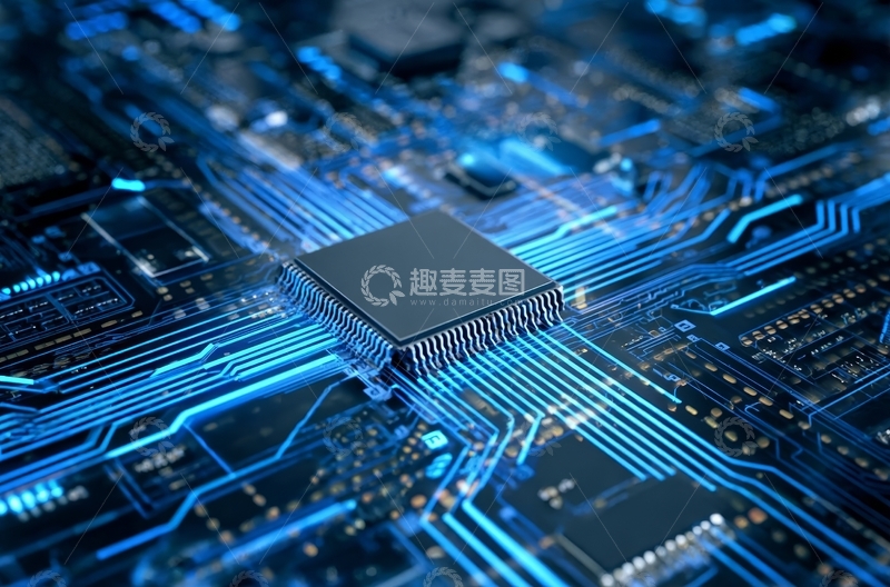 高清大图下载【趣麦麦图】蓝色电路板上的微处理器