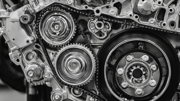 发动机内部齿轮与皮带特写