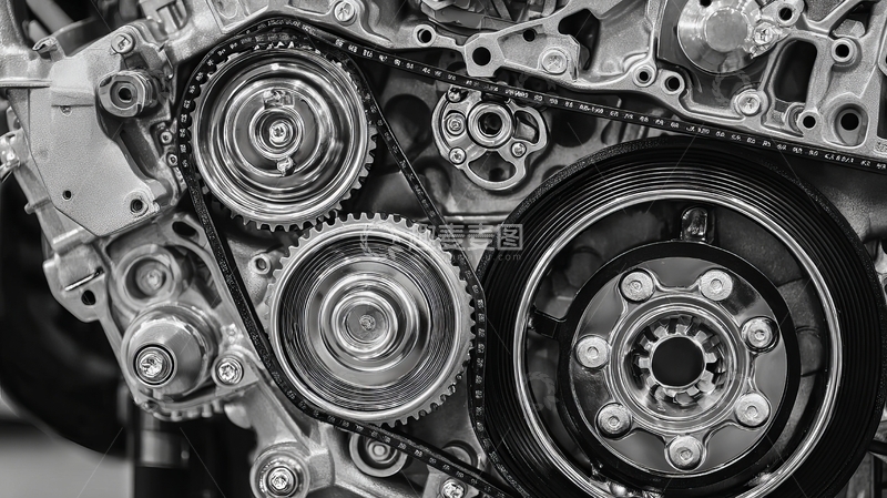 高清大图下载【趣麦麦图】发动机内部齿轮与皮带特写