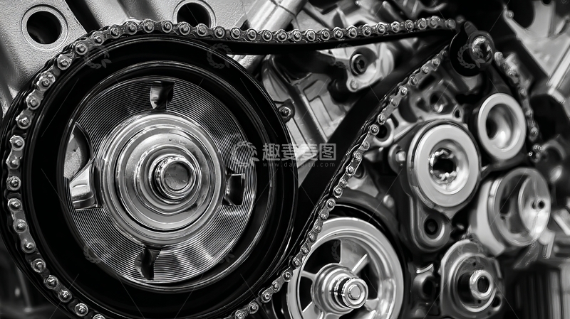 高清大图下载【趣麦麦图】发动机内部齿轮与链条特写