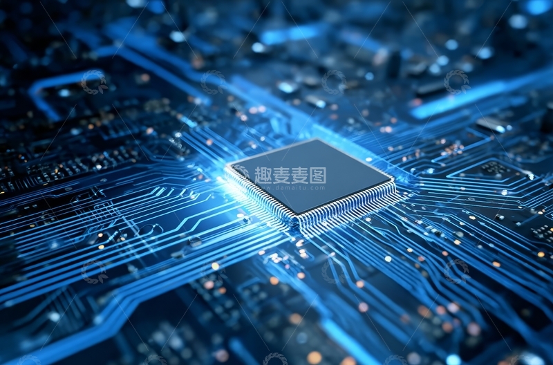 高清大图下载【趣麦麦图】蓝色电路板上的微处理器