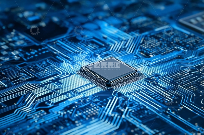 高清大图下载【趣麦麦图】蓝色电路板上的微处理器特写