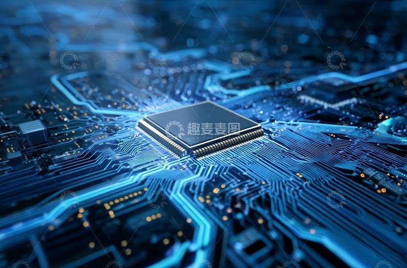 高清大图下载【趣麦麦图】蓝色电路板上的微处理器