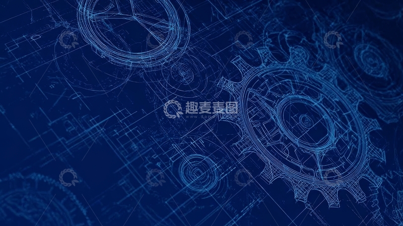 高清大图下载【趣麦麦图】蓝色背景上的齿轮与机械图案
