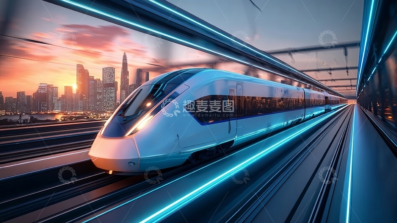 高清大图下载【趣麦麦图】未来高速列车穿梭城市