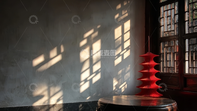 高清大图下载【趣麦麦图】光影斑驳的室内红塔摆件