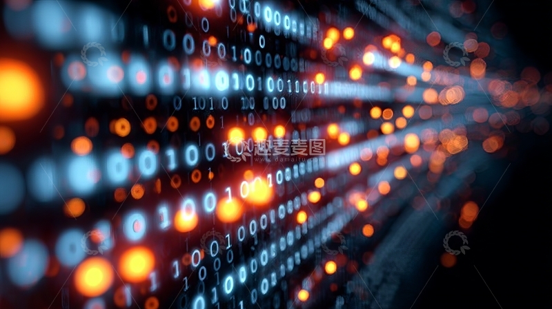 高清大图下载【趣麦麦图】二进制代码与光点交织的科技背景