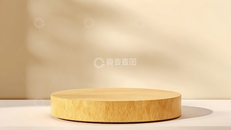高清大图下载【趣麦麦图】木质圆盘置于浅色背景上