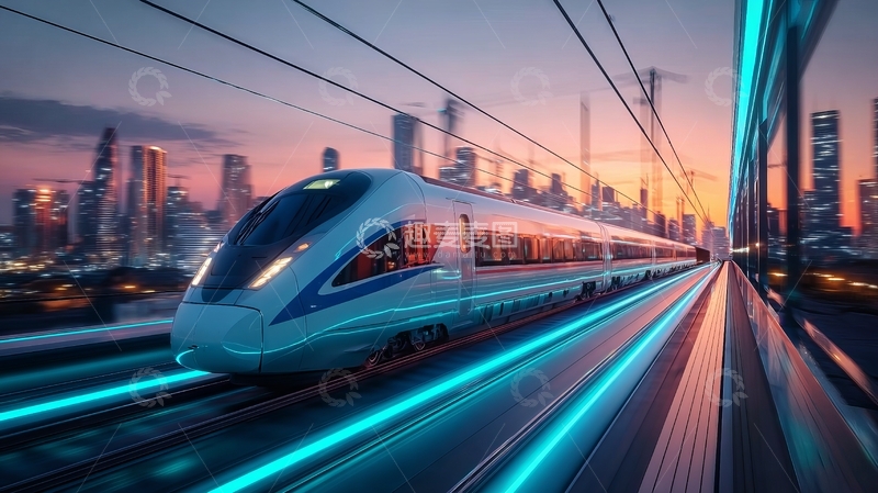 高清大图下载【趣麦麦图】未来高速列车穿梭城市夜景