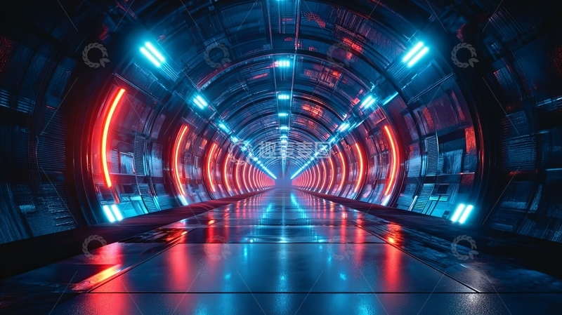 高清大图下载【趣麦麦图】未来科技隧道，霓虹灯效