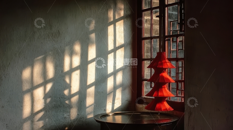高清大图下载【趣麦麦图】窗影下的红色灯笼