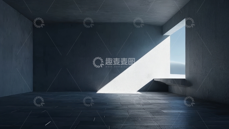高清大图下载【趣麦麦图】空旷室内空间，阳光透过窗户投射