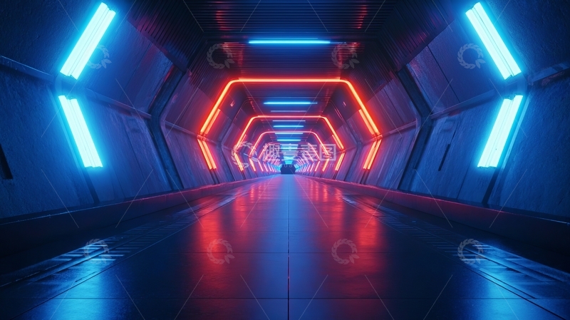 高清大图下载【趣麦麦图】霓虹灯照亮的未来科技走廊