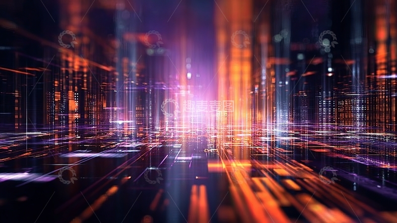 高清大图下载【趣麦麦图】未来城市光影交错的数字景观