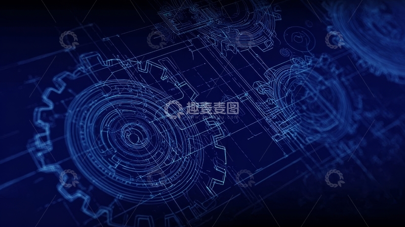 高清大图下载【趣麦麦图】蓝色齿轮机械蓝图背景