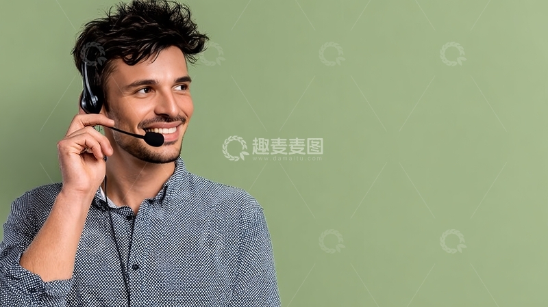 高清大图下载【趣麦麦图】佩戴耳机微笑的男子