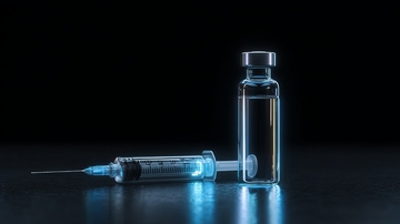 注射器与药瓶在黑暗背景下的特写