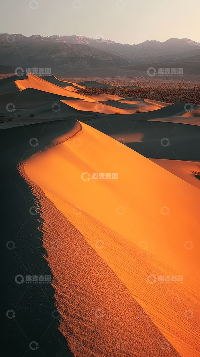 高清大图下载【趣麦麦图】金色沙漠沙丘在夕阳下的壮丽景象