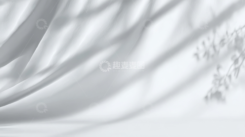 高清大图下载【趣麦麦图】柔和光影下的白色布料与树枝剪影