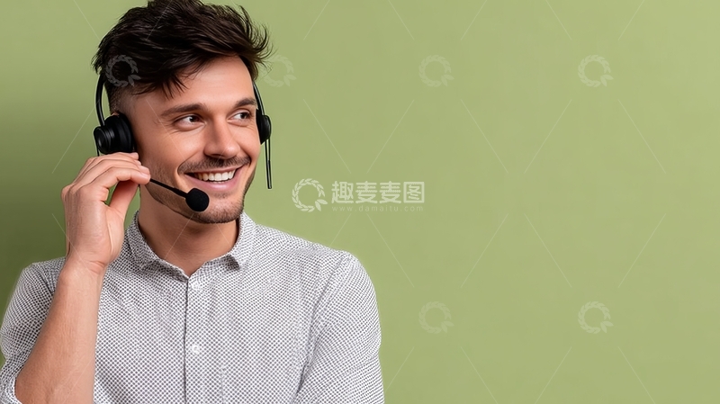 高清大图下载【趣麦麦图】微笑男子佩戴耳机