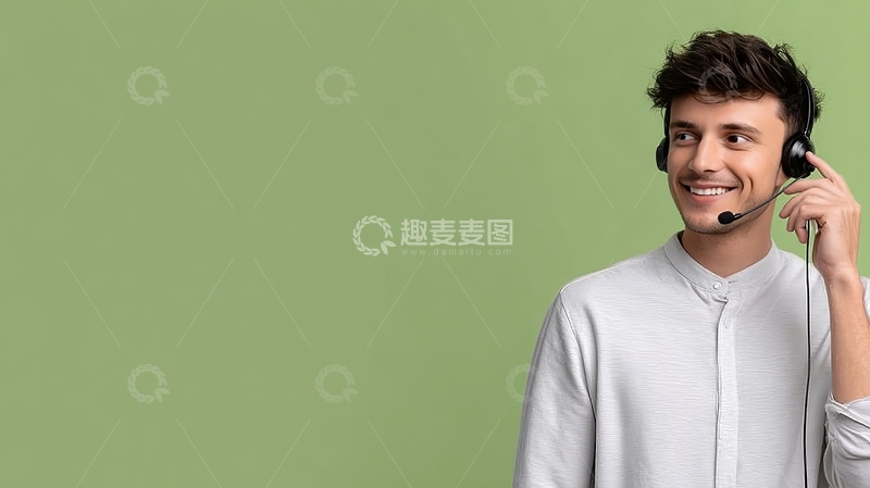 高清大图下载【趣麦麦图】佩戴耳机微笑的男子