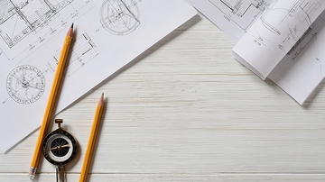 图纸与绘图工具的桌面布置