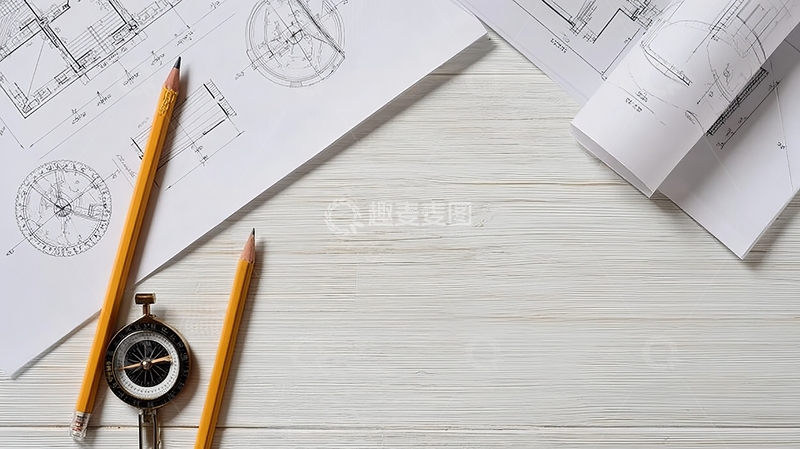 高清大图下载【趣麦麦图】图纸与绘图工具的桌面布置