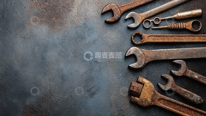 高清大图下载【趣麦麦图】锈迹斑斑的扳手工具排列