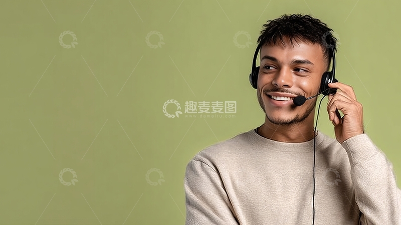 高清大图下载【趣麦麦图】佩戴耳机微笑的男子