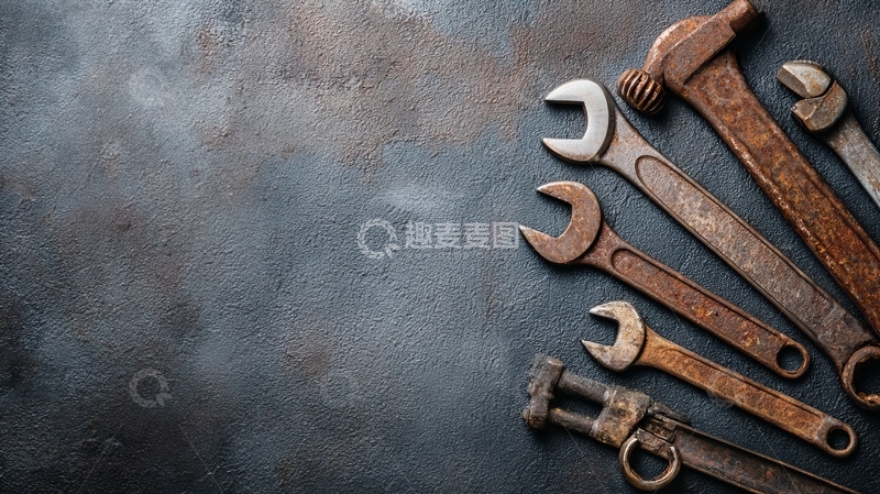 高清大图下载【趣麦麦图】锈迹斑斑的扳手工具排列