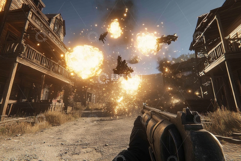 高清大图下载【趣麦麦图】西部小镇爆炸场景