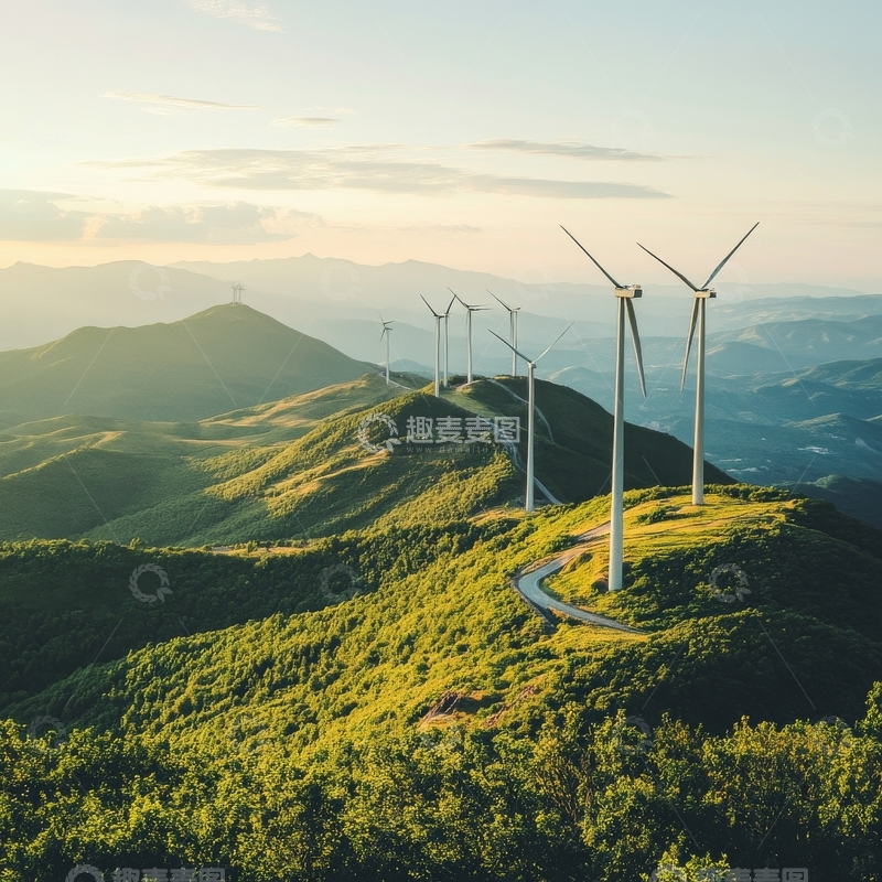 高清大图下载【趣麦麦图】山间风力发电机群