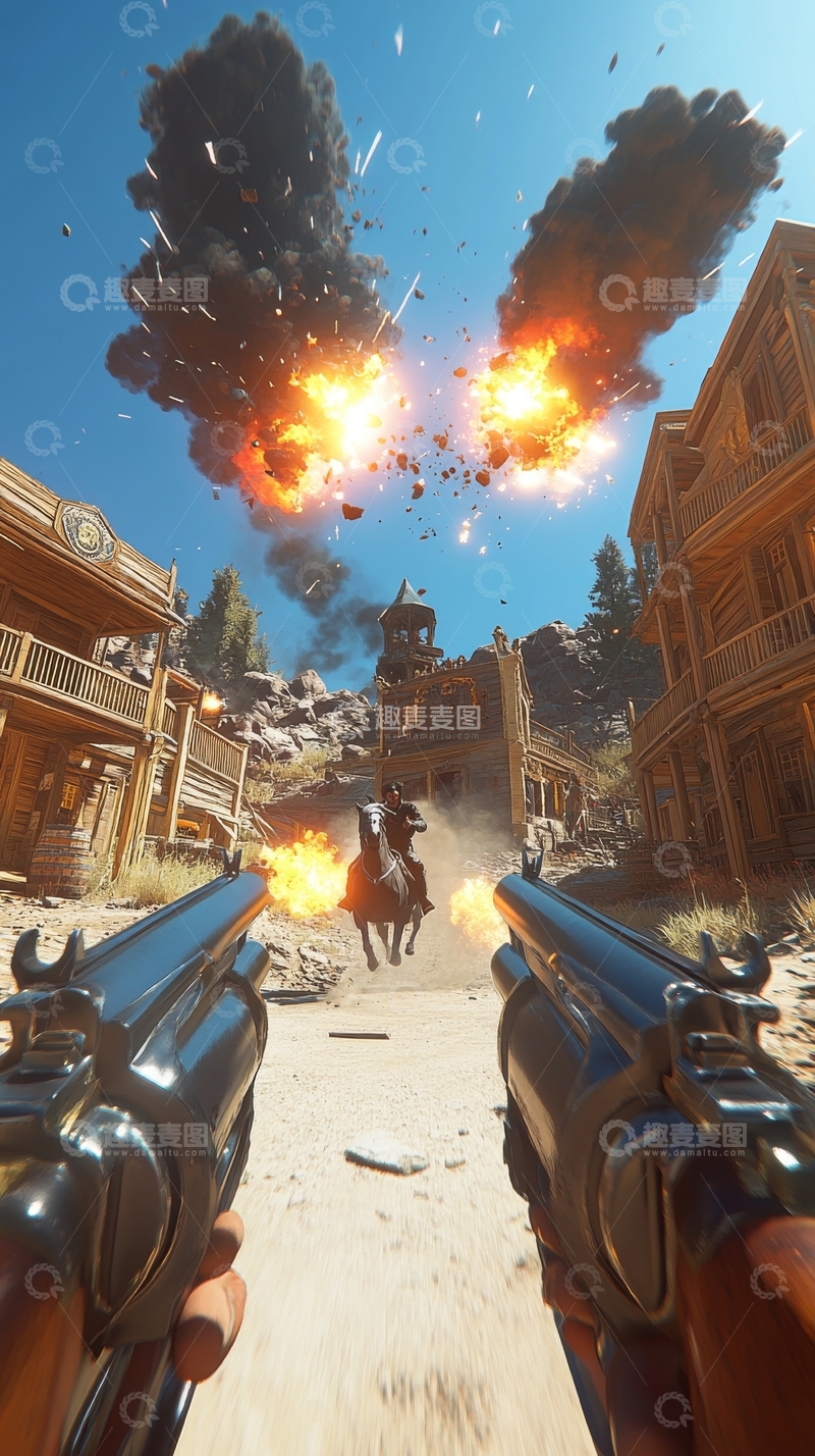 高清大图下载【趣麦麦图】西部小镇枪战爆炸场景