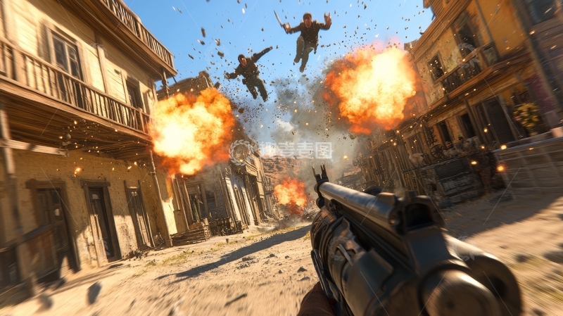 高清大图下载【趣麦麦图】爆炸瞬间，枪战中的城市街道