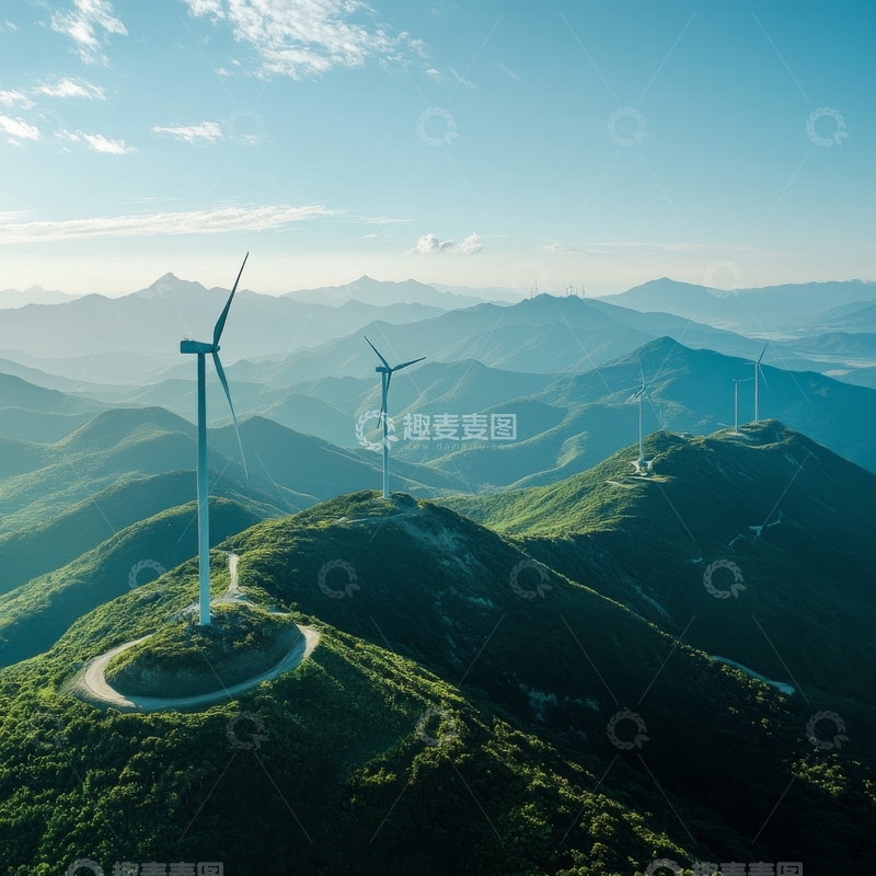 高清大图下载【趣麦麦图】山巅风力发电机