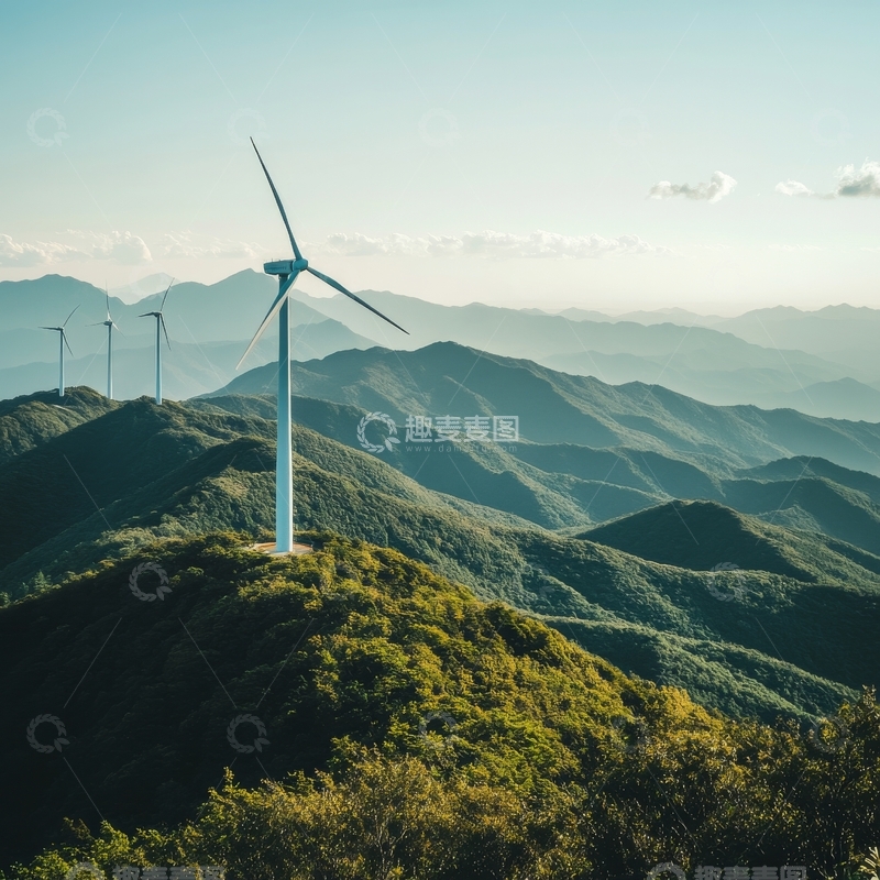 高清大图下载【趣麦麦图】山巅风力发电机