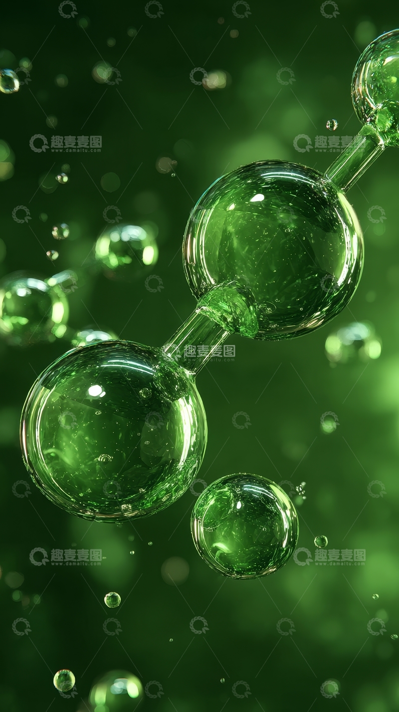 高清大图下载【趣麦麦图】绿色背景下的透明气泡结构