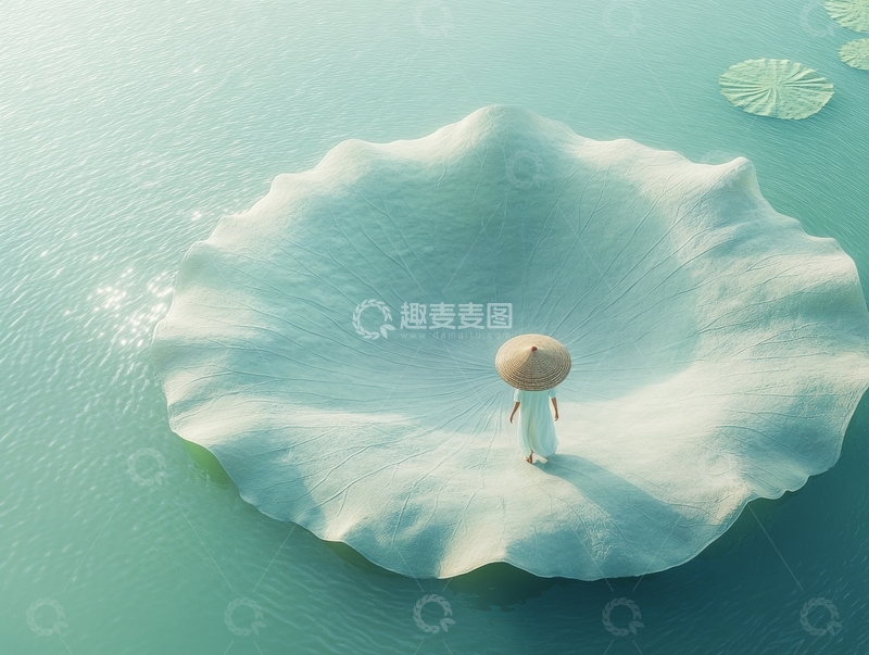 高清大图下载【趣麦麦图】湖中巨莲上的行人