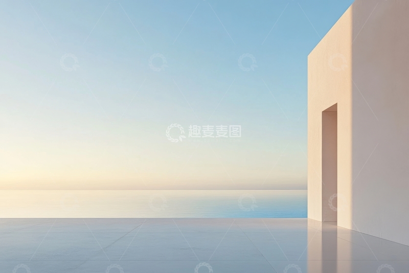 高清大图下载【趣麦麦图】简约建筑与海天一色的背景