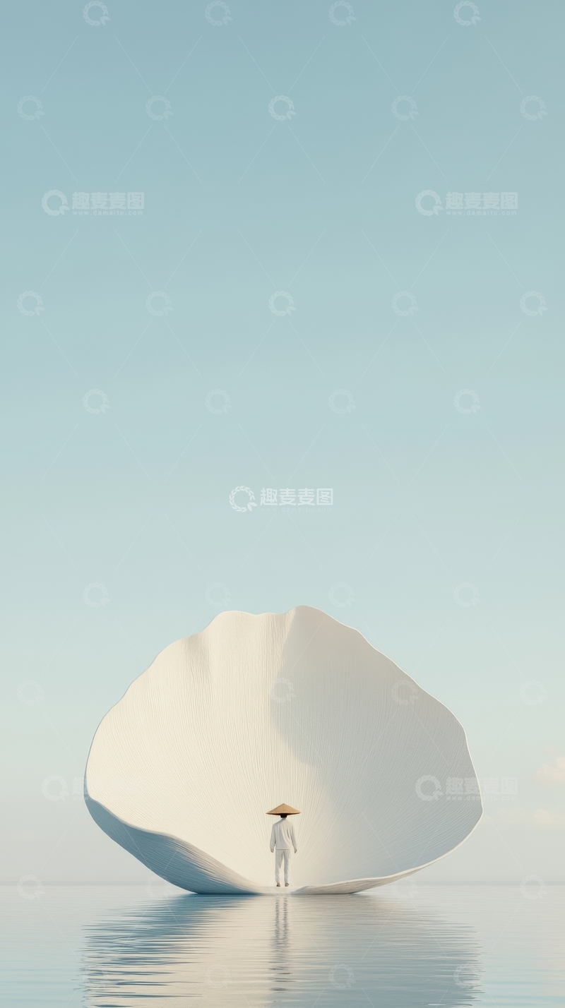 高清大图下载【趣麦麦图】湖畔巨大白色雕塑与行人