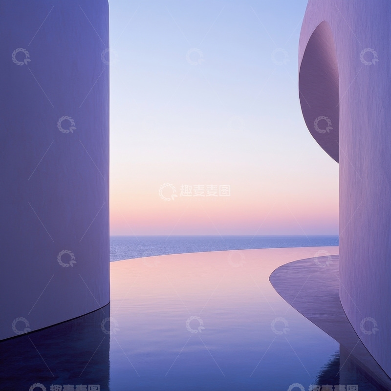 高清大图下载【趣麦麦图】现代建筑与海景的宁静融合