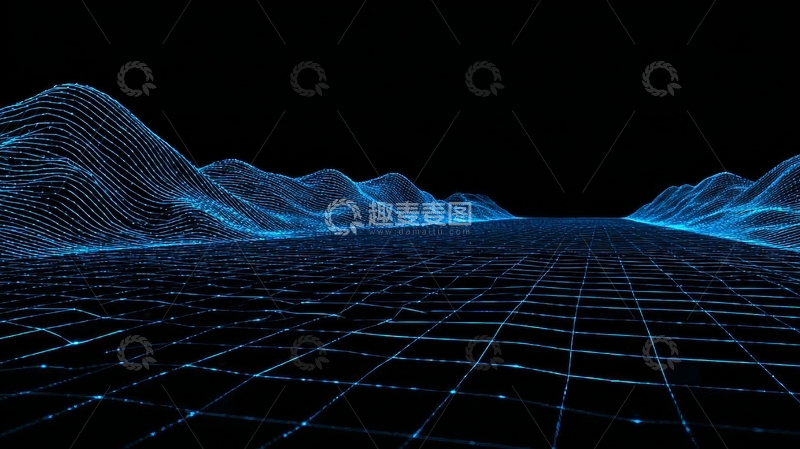 高清大图下载【趣麦麦图】蓝色网格山脉的数字景观