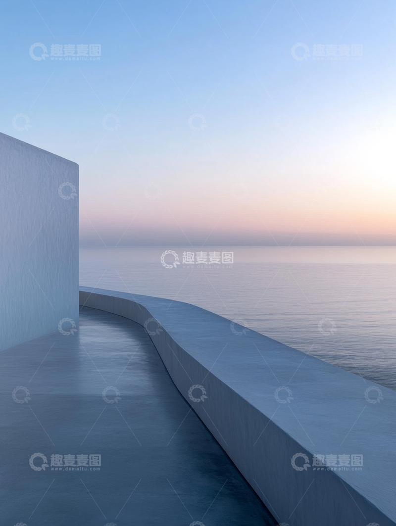 高清大图下载【趣麦麦图】海边曲线墙与平静海面