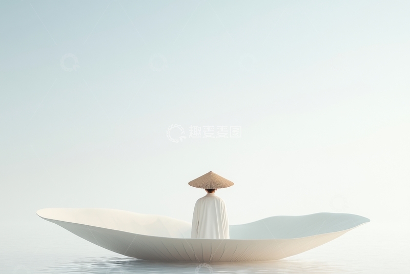 高清大图下载【趣麦麦图】人物身着传统服饰，站立于巨大白色结构之上