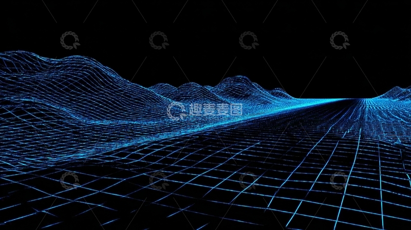 高清大图下载【趣麦麦图】蓝色网格山脉的数字景观