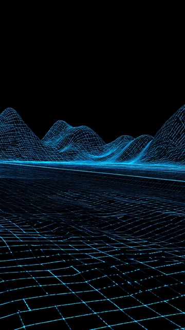 蓝色网格山脉与地形的数字艺术