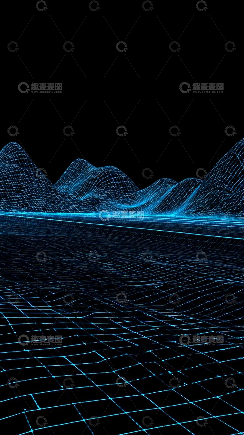 高清大图下载【趣麦麦图】-蓝色网格山脉与地形的数字艺术